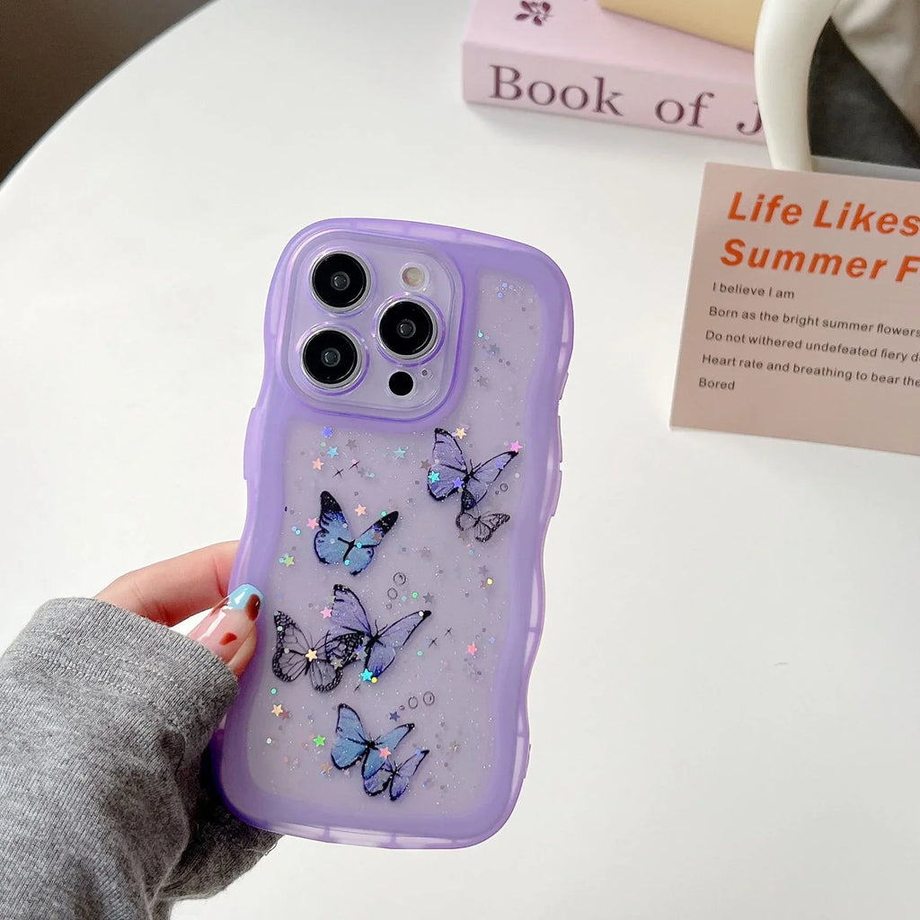 painted-butterfly-glitter-transparent-drop-resistant-iphone-cover - Viexta