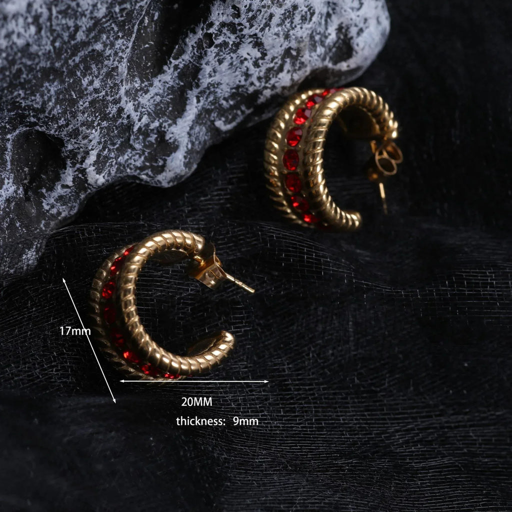 Water Drop Round Crescent Hollow Stainless Steel Earrings - Viexta