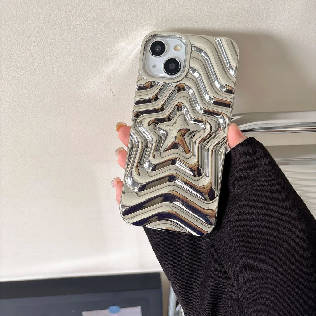 three-dimensional-silver-star-soft-shell-iphone-case - Viexta