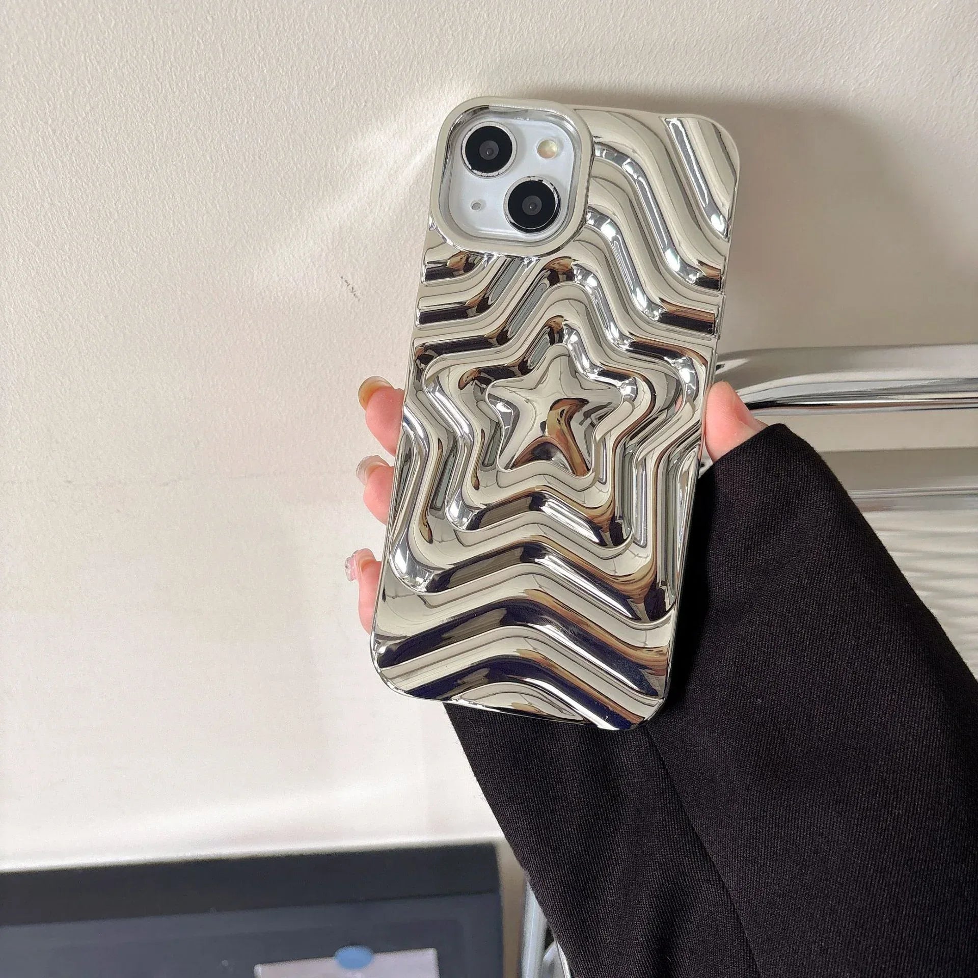 three-dimensional-silver-star-soft-shell-iphone-case - Viexta