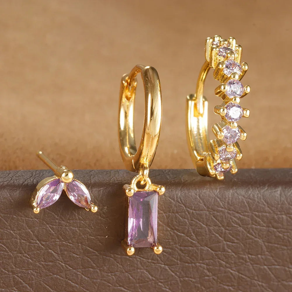 Three-piece Set Square Stud Earrings - Viexta