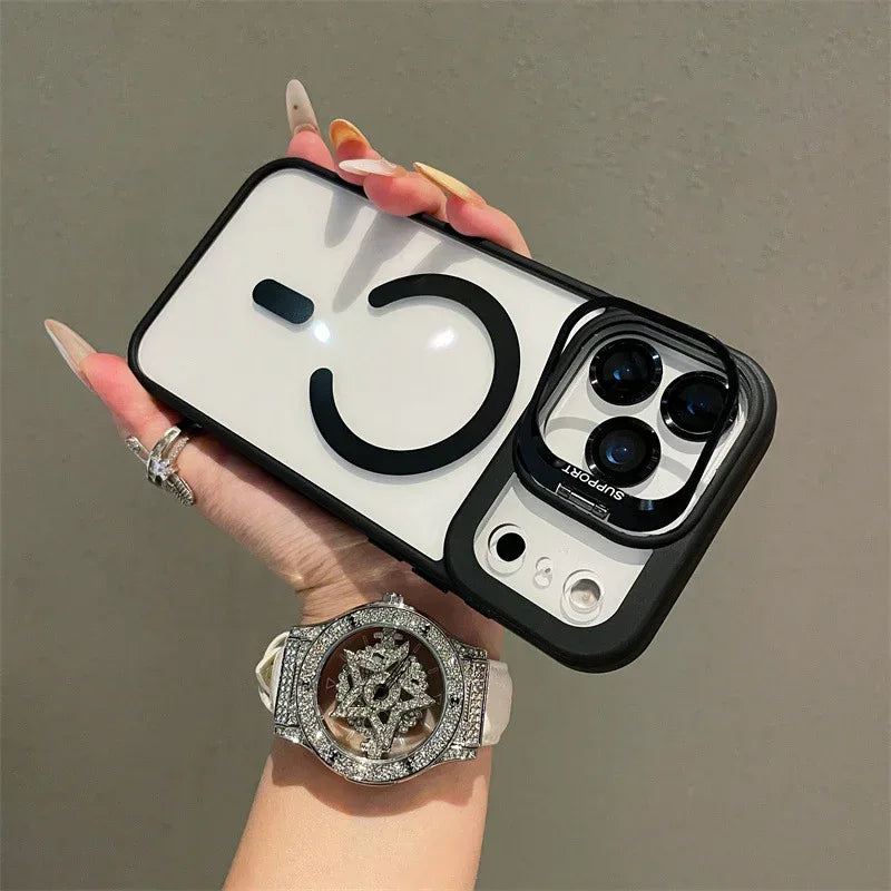 Hardware Lens Bracket Transparent Magnetic iPhone Case - Viexta