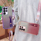 Gradient Glitter Wristband Cross Body Lanyard Samsung Phone Case