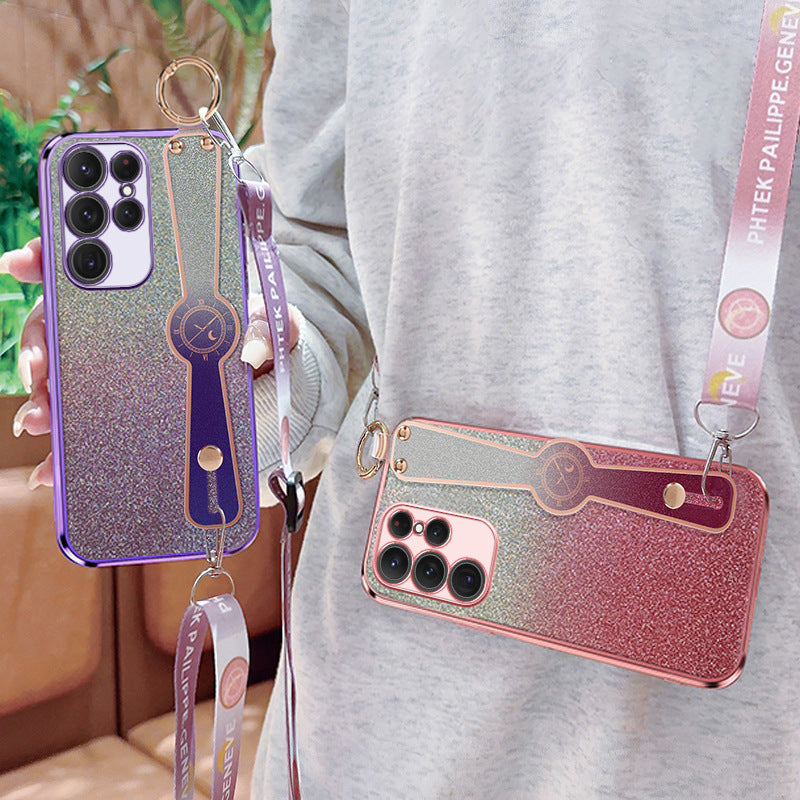 Gradient Glitter Wristband Cross Body Lanyard Samsung Phone Case