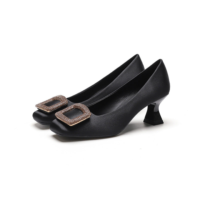 Square Toe Satin Surface High Heels