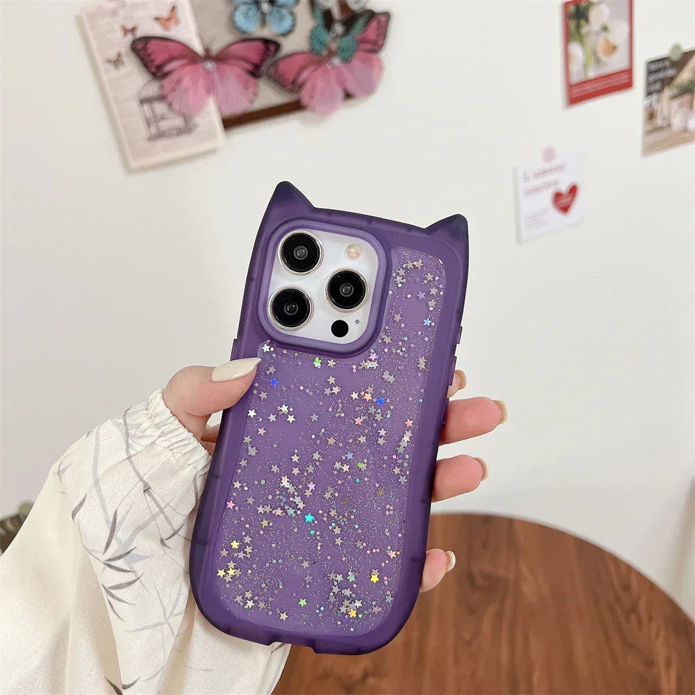 three-dimensional-cat-ears-epoxy-glitter-iphone-case - Viexta