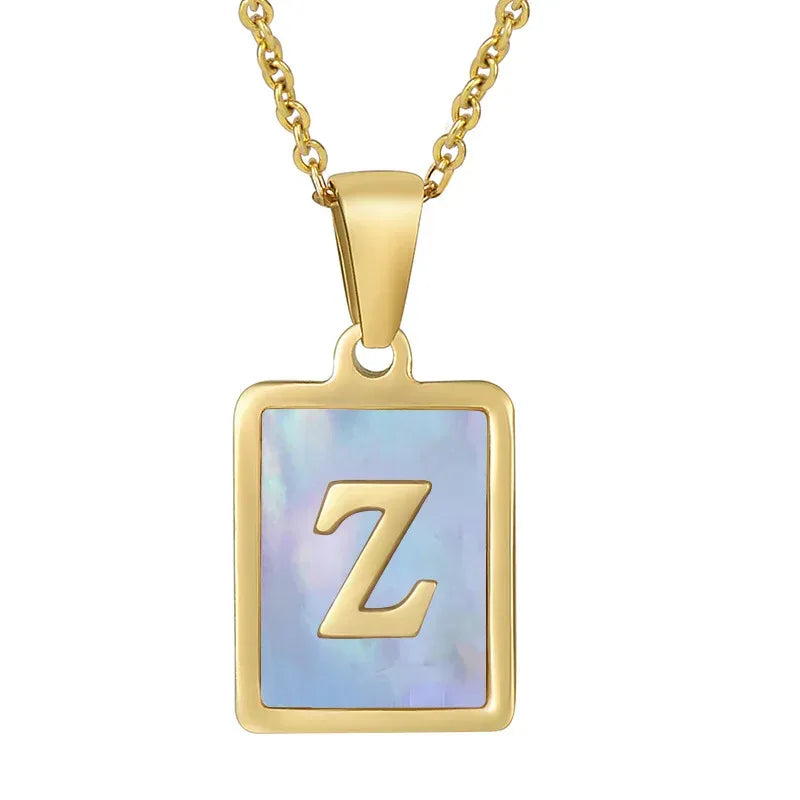 Titanium Steel 26 English Letter Blue Shell Necklace - Viexta