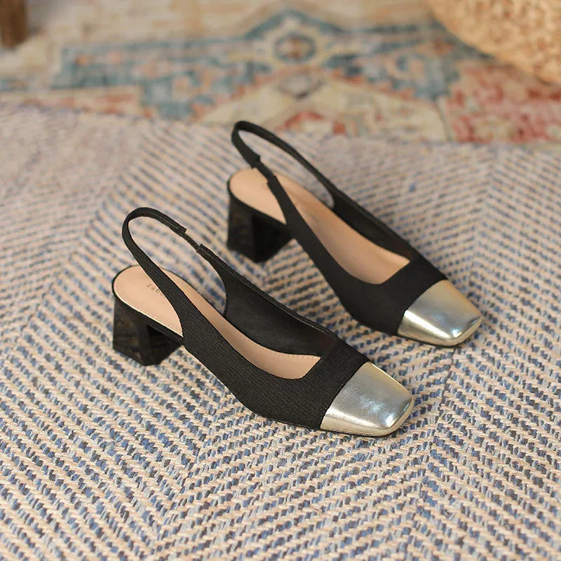 Chunky French Gold Tone Heels - Viexta