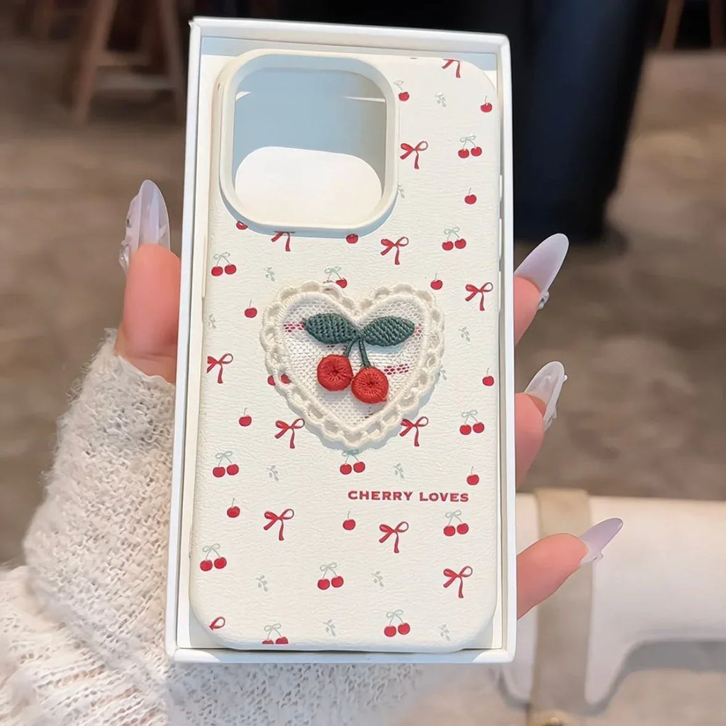 Korean Embroidered Cherry iPhone Case - Viexta