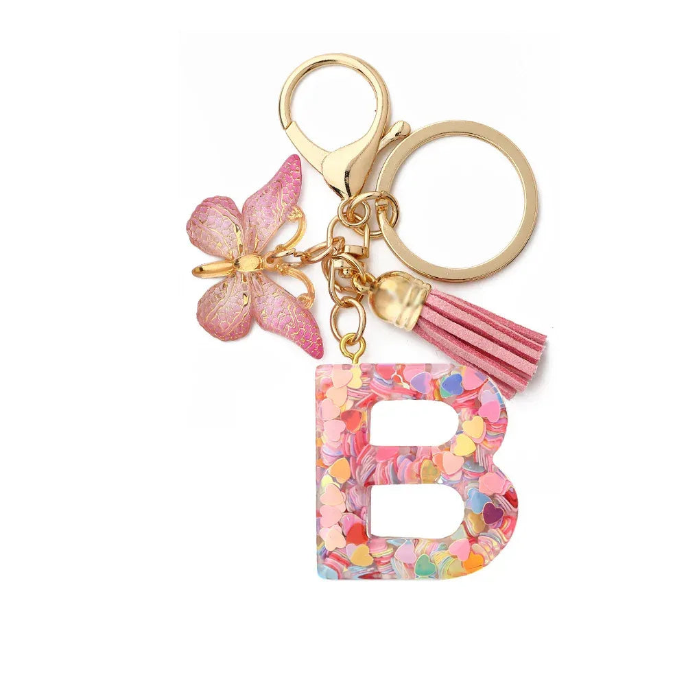 Resin English Letter Epoxy Butterfly Pendant Key Ring - Viexta
