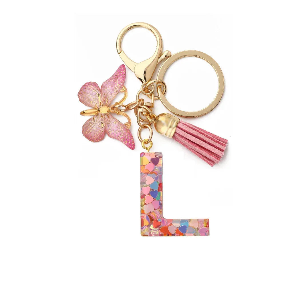 Resin English Letter Epoxy Butterfly Pendant Key Ring - Viexta