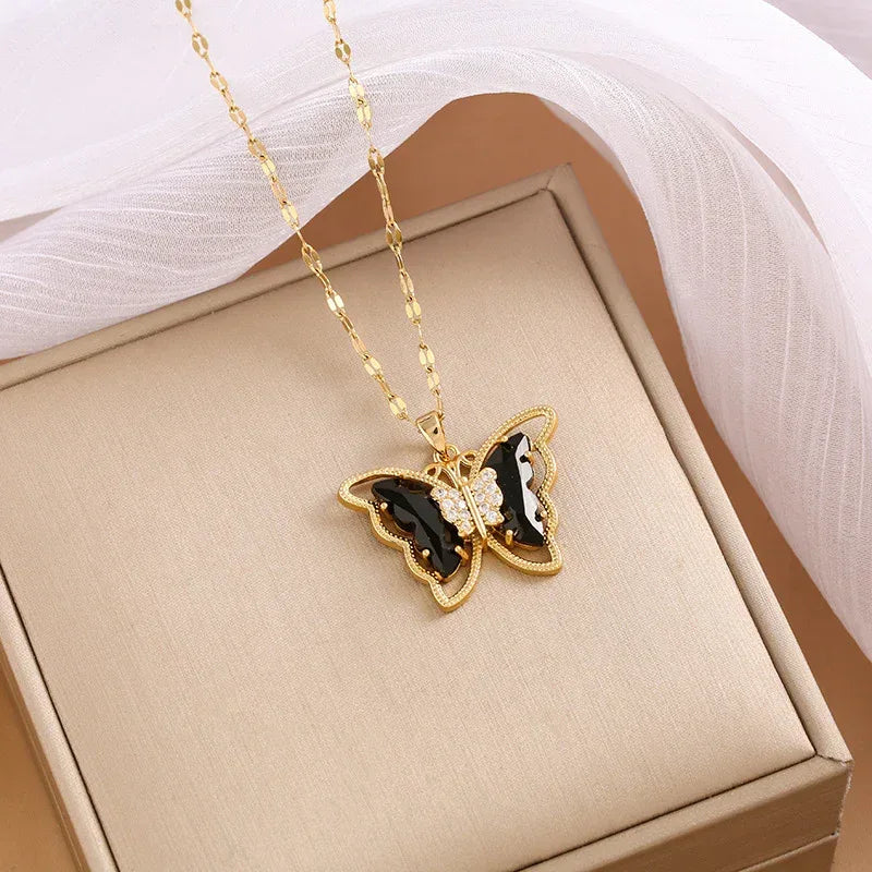 Crystal Butterfly Titanium Steel Necklace - Viexta