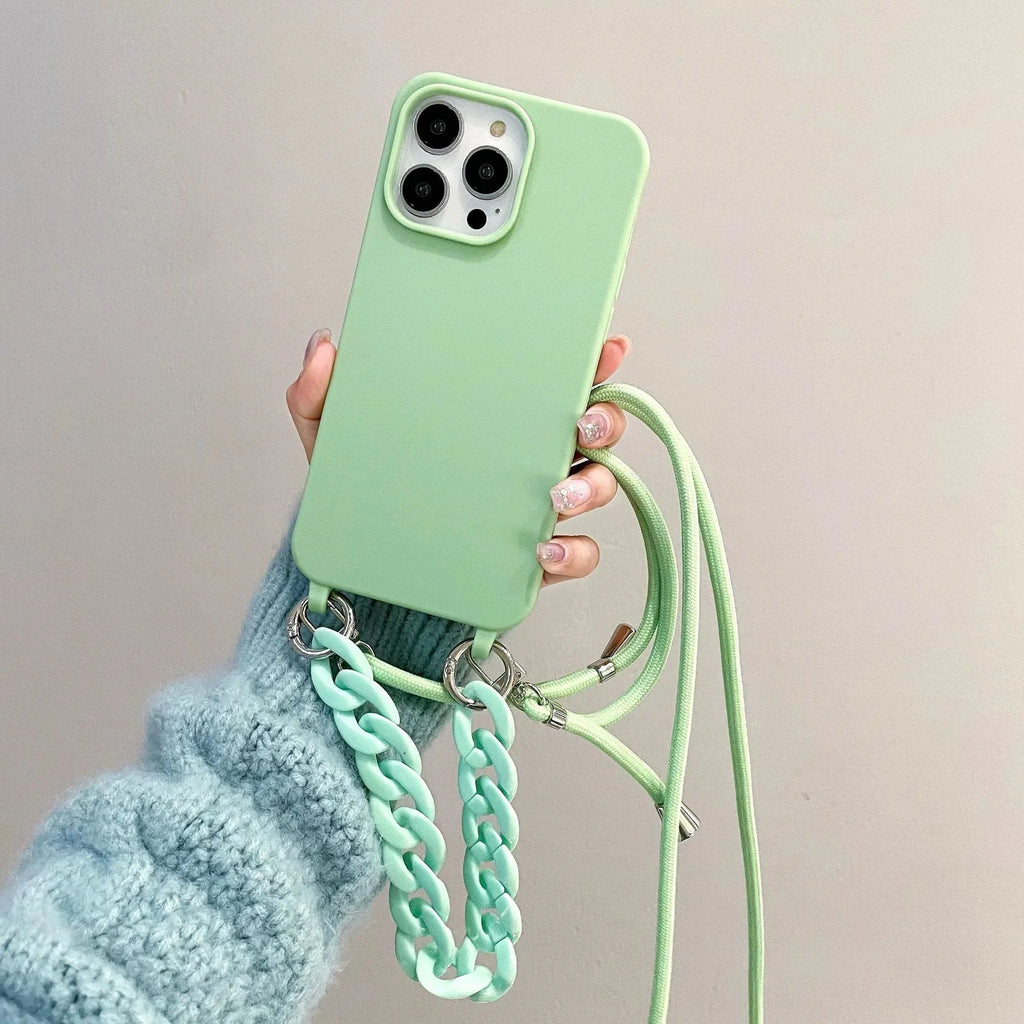 Candy Color Chain Lanyard Soft Lanyard iPhone Case - Viexta