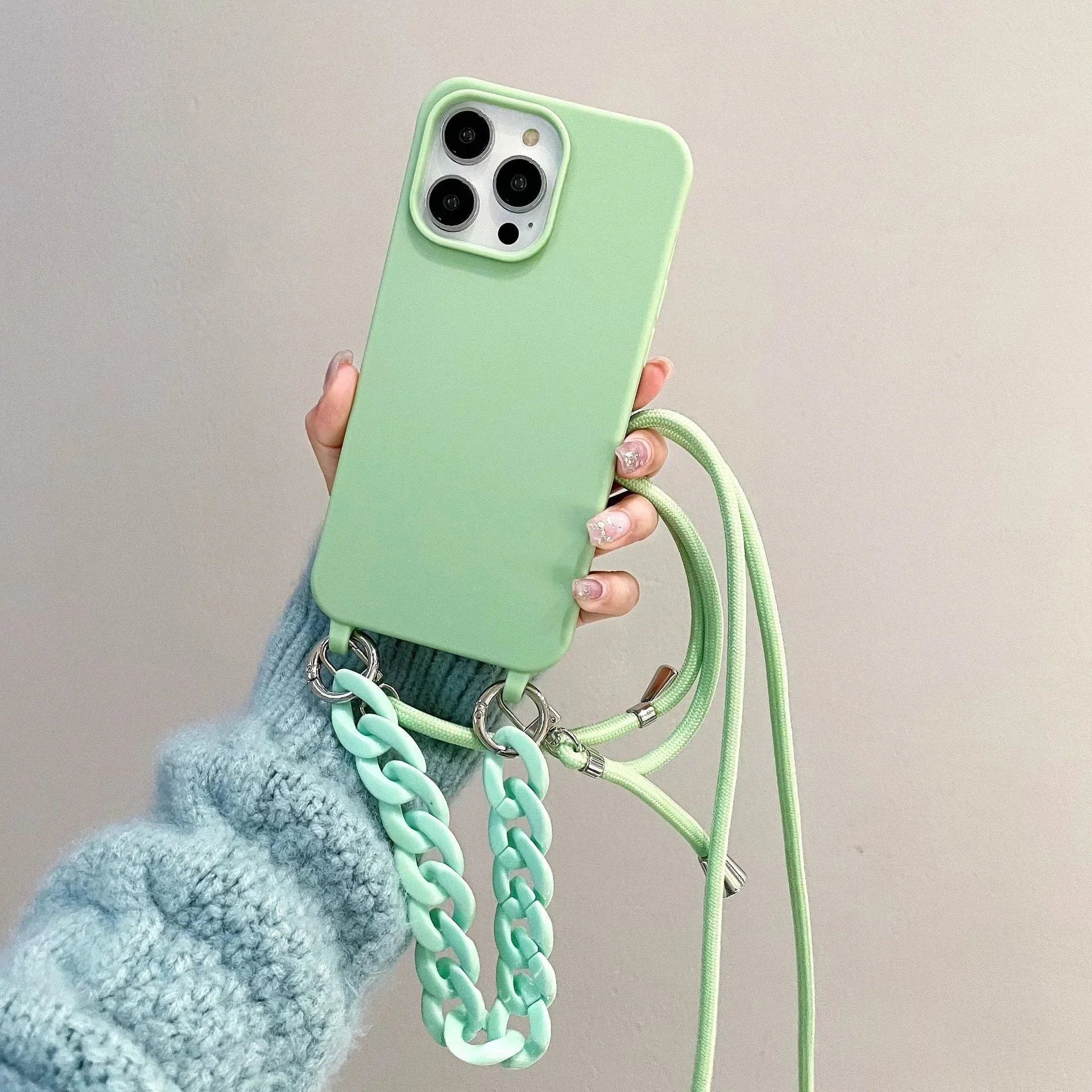 Candy Color Chain Lanyard Soft Lanyard iPhone Case - Viexta