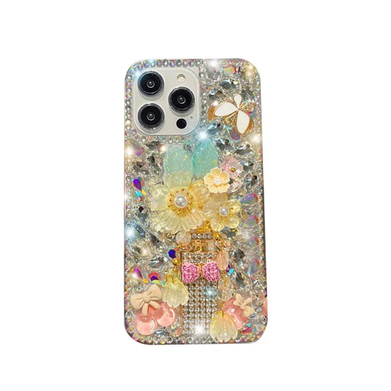 Flower Bow Rhinestone Tie Shell iPhone Case - Viexta