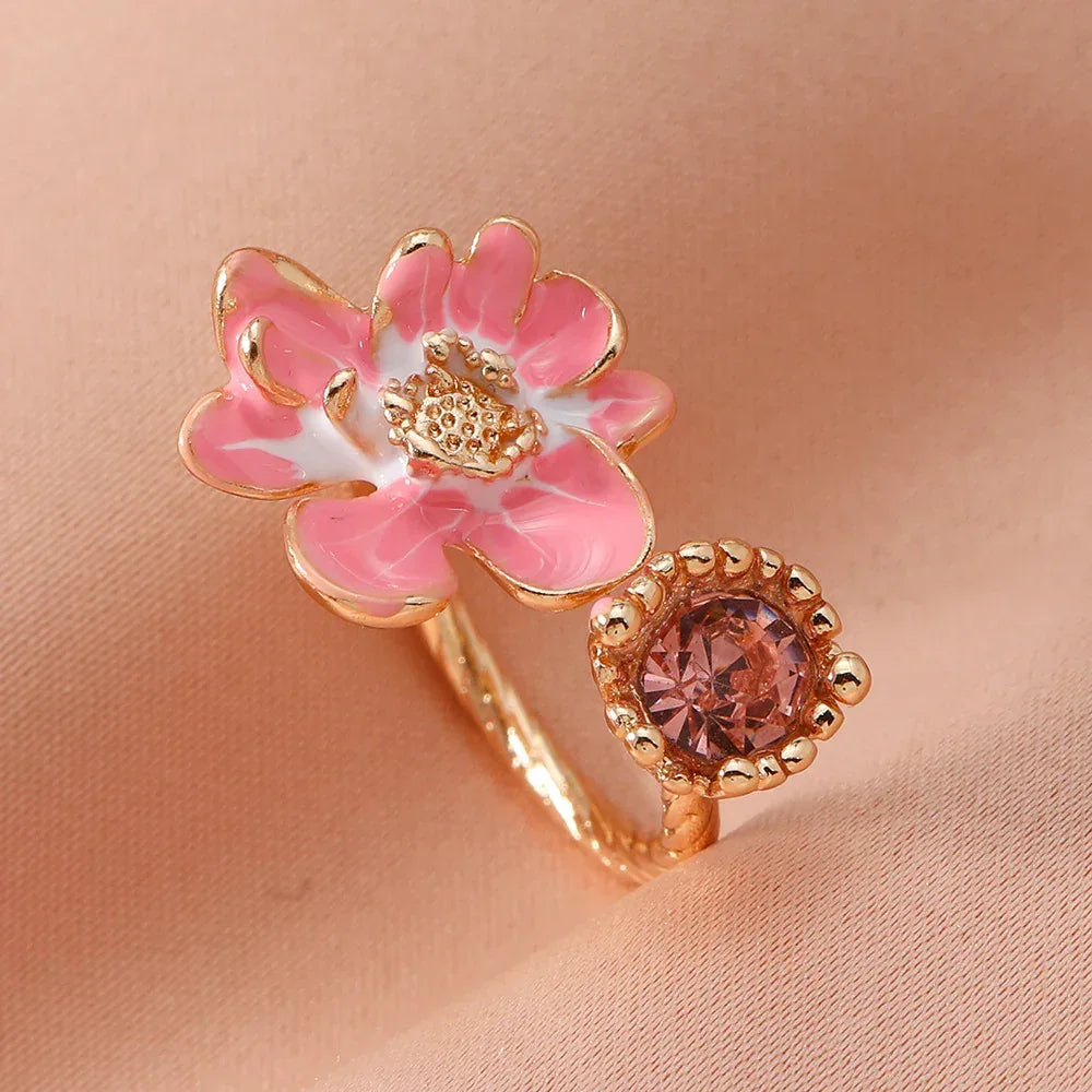 Zircon Ring Open Flower Index Finger Ring - Viexta