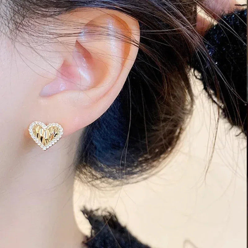 Fashion Pleated Heart-shaped Zircon Earrings - Viexta
