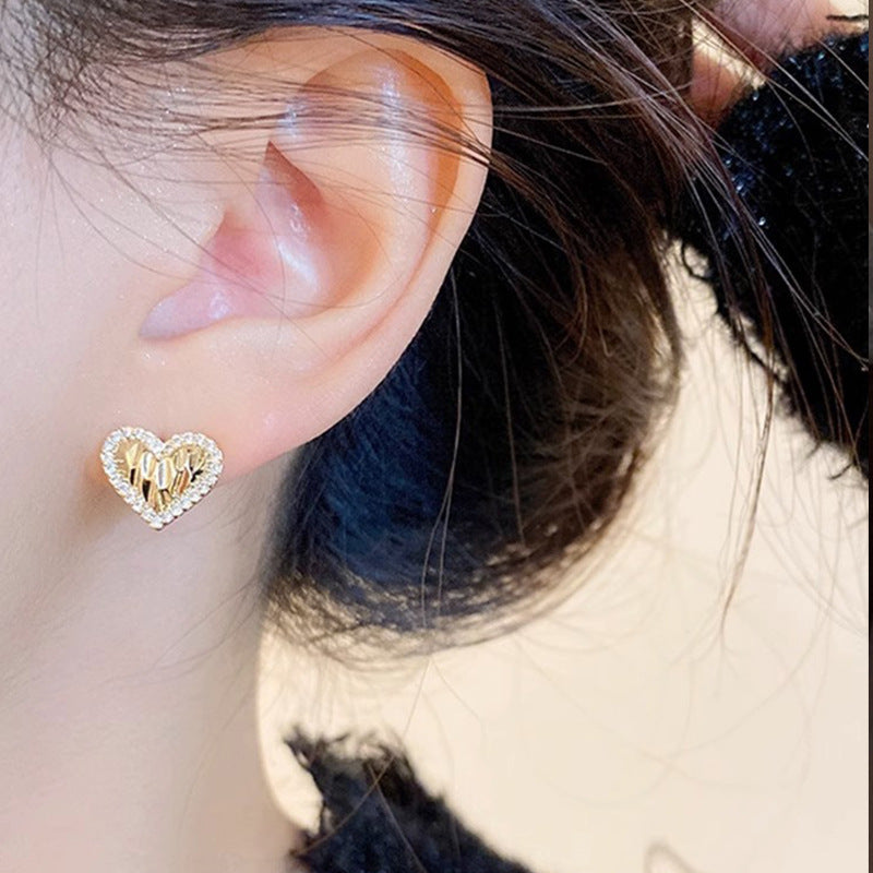 Fashion Pleated Heart-shaped Zircon Earrings