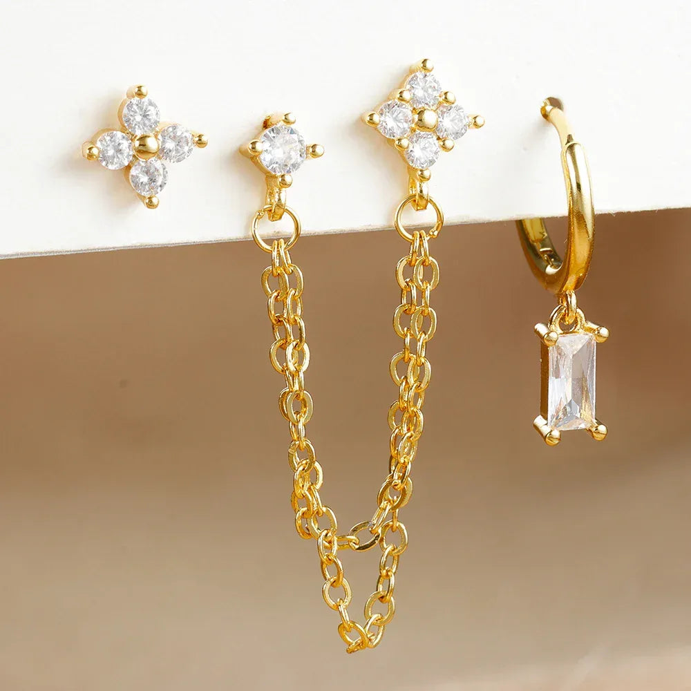 3-piece Set Zircon Birthstone Twelve Constellation Earrings - Viexta