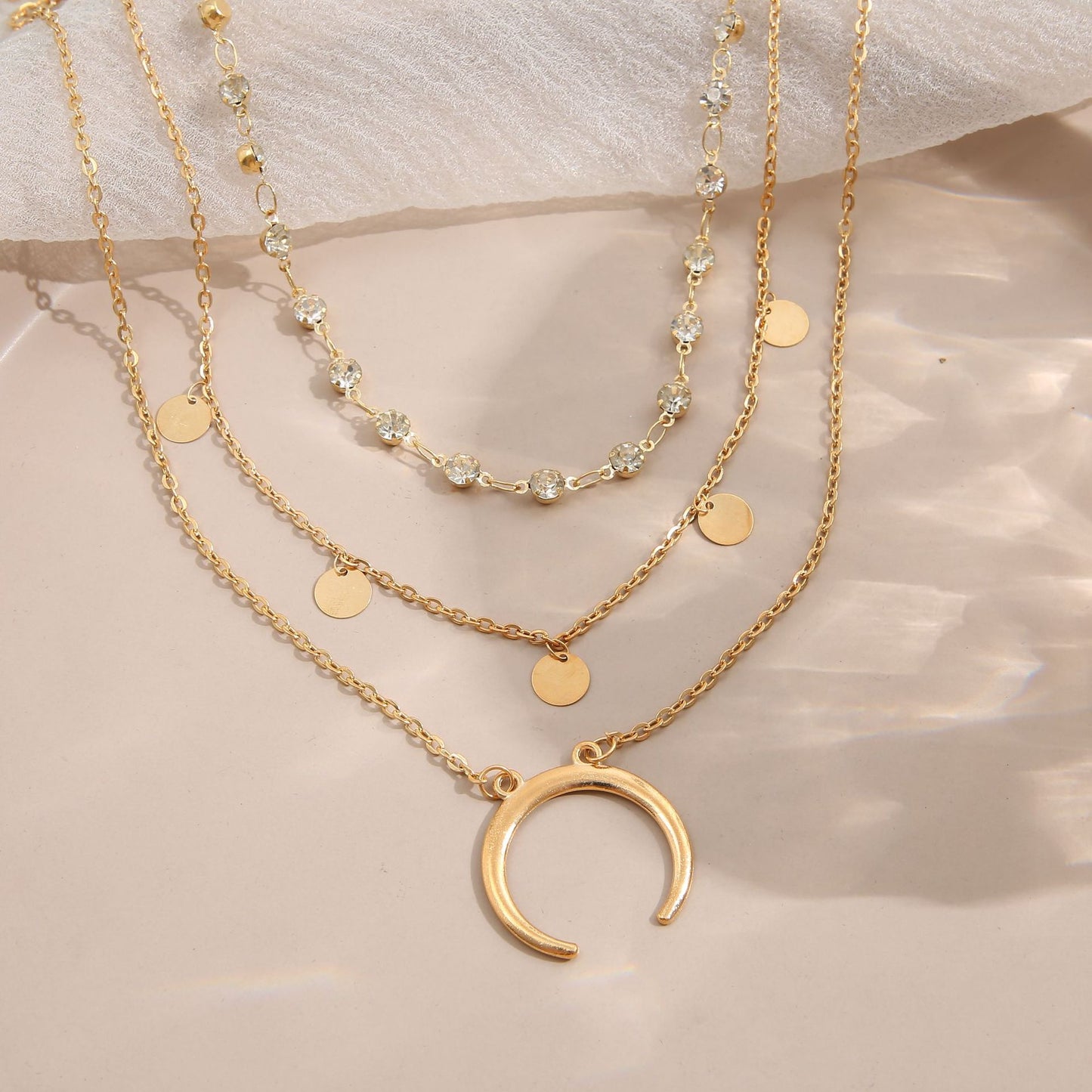 Round Slice Tassel Moon Multi-layer Necklace