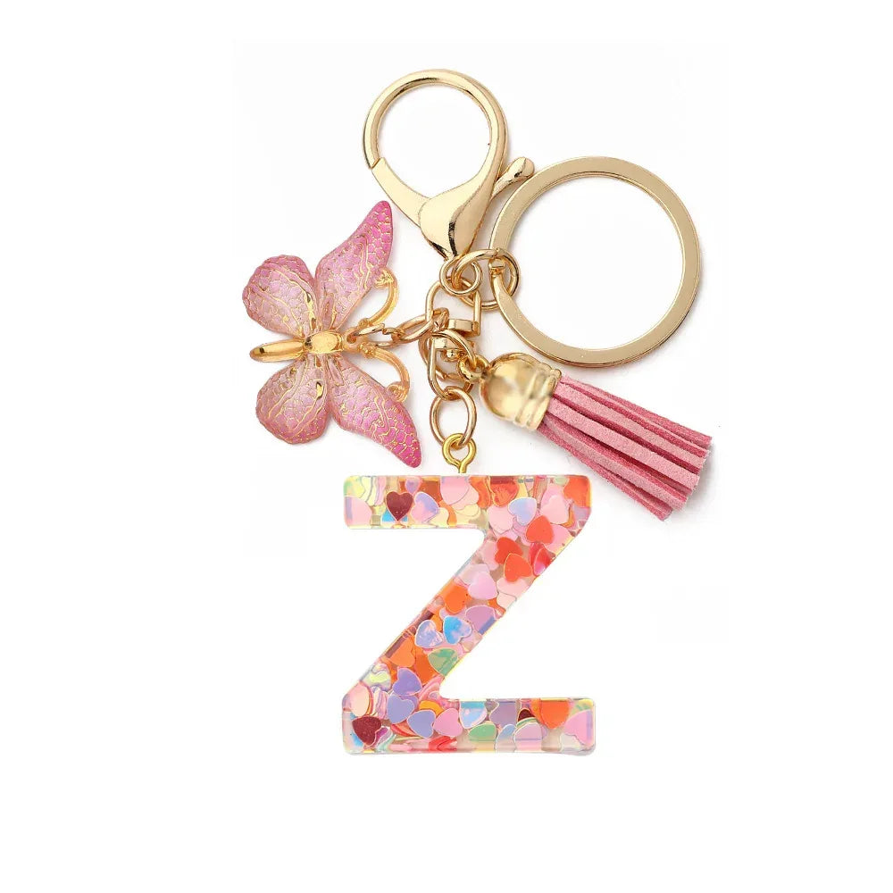 Resin English Letter Epoxy Butterfly Pendant Key Ring - Viexta