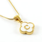 Stainless Steel Clover Shell Letter Pendant with Chain - Viexta