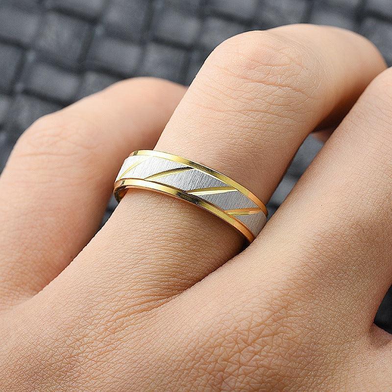 Diagonal 18K Titanium Steel Ring - Viexta