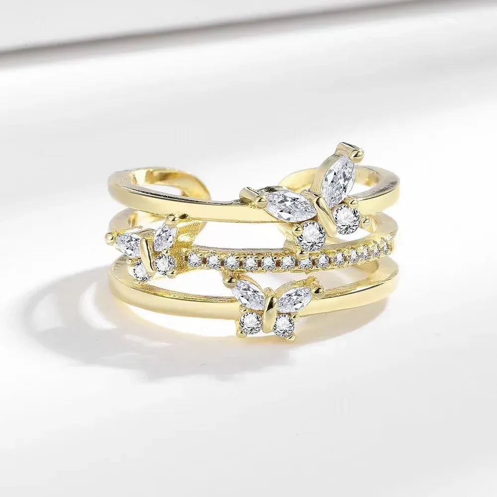 Double Butterfly Flash Zircon Ring - Viexta