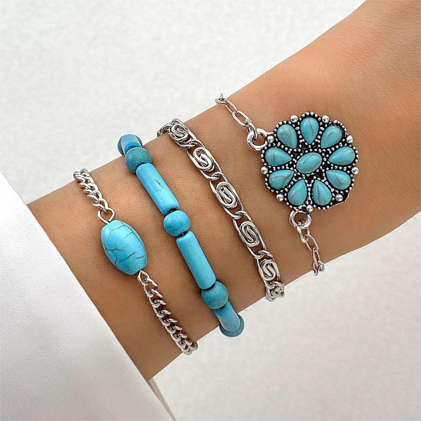 Turquoise Leaf 4Piece Bracelet Set