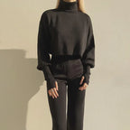 Autumn And Winter New European And American Turtleneck Loose Long Sleeve Top Female Casual Fashion Set - Viexta