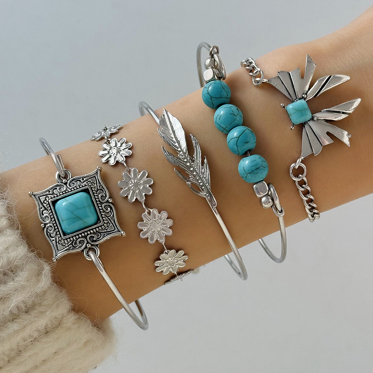 Turquoise Leaf 4Piece Bracelet Set