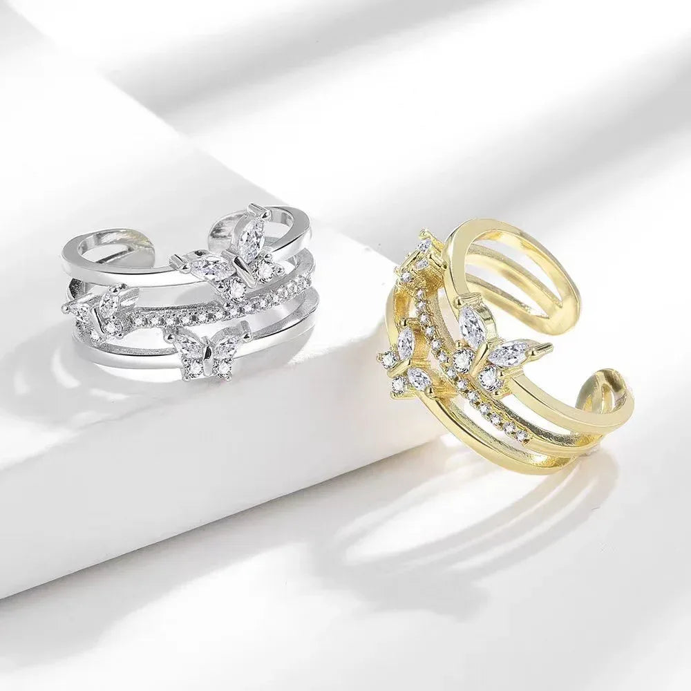 Double Butterfly Flash Zircon Ring - Viexta