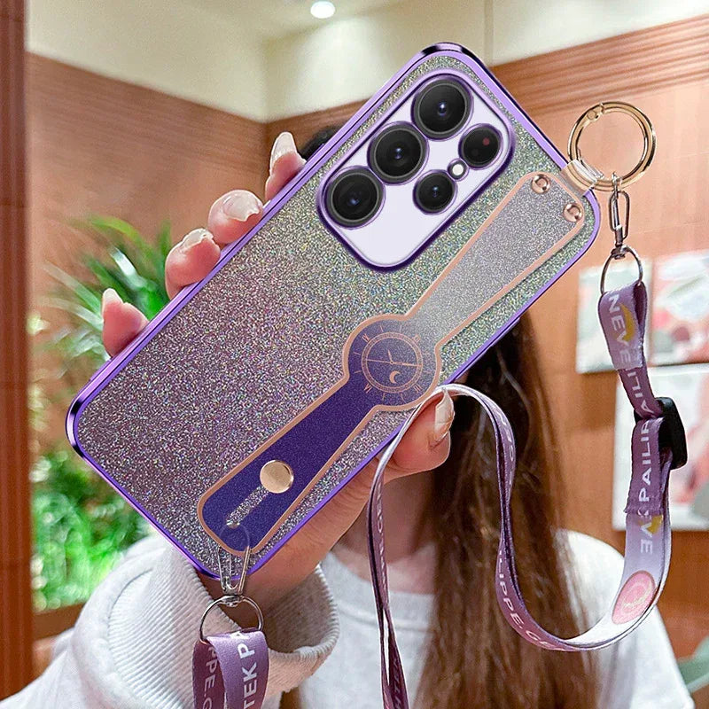 Gradient Glitter Wristband Cross Body Lanyard Samsung Phone Case - Viexta