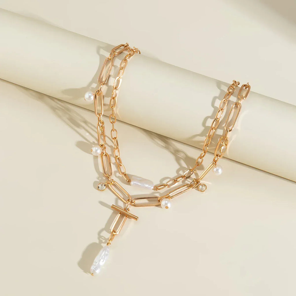 Vintage Pearl Baroque Niche Twin Necklace - Viexta