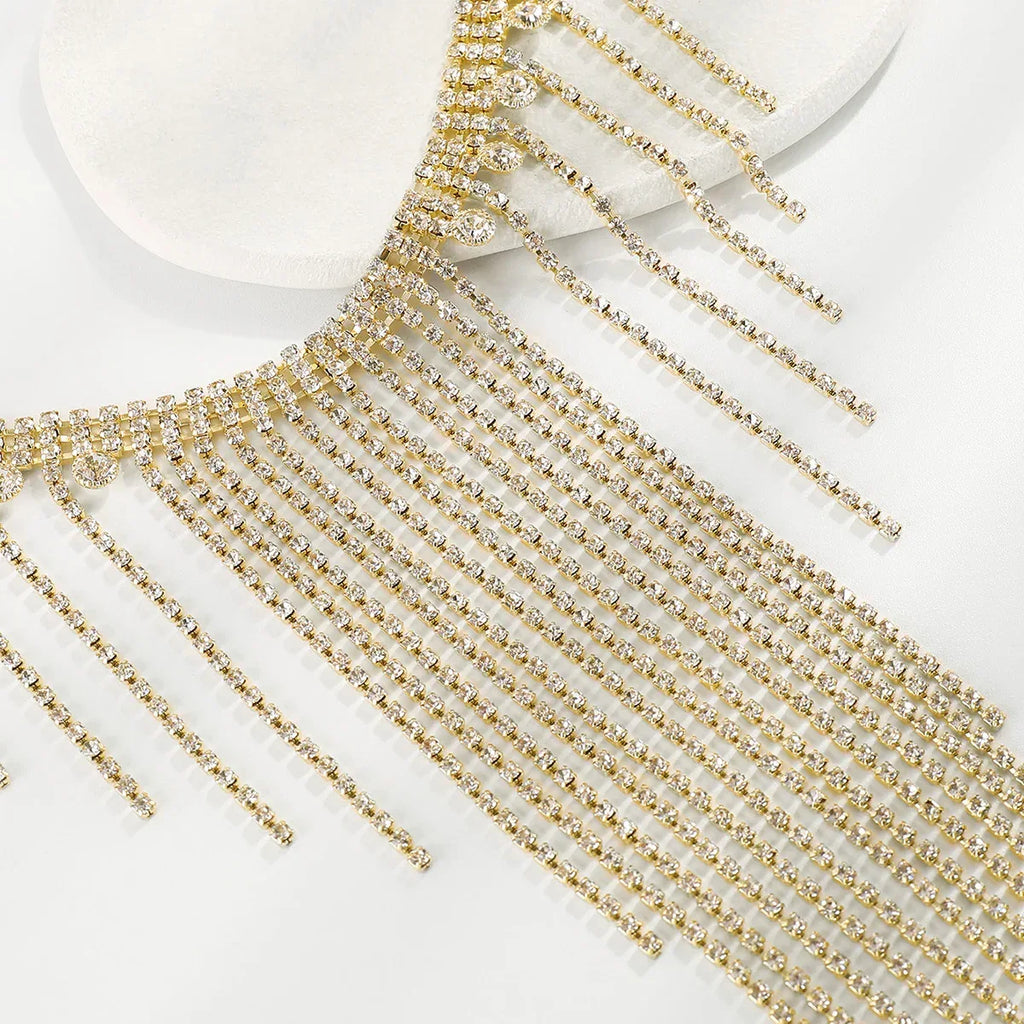 Long Tassel Rhinestone Necklace - Viexta