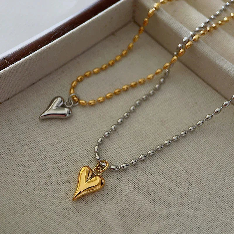 Titanium Steel Heart Bead Necklace - Viexta