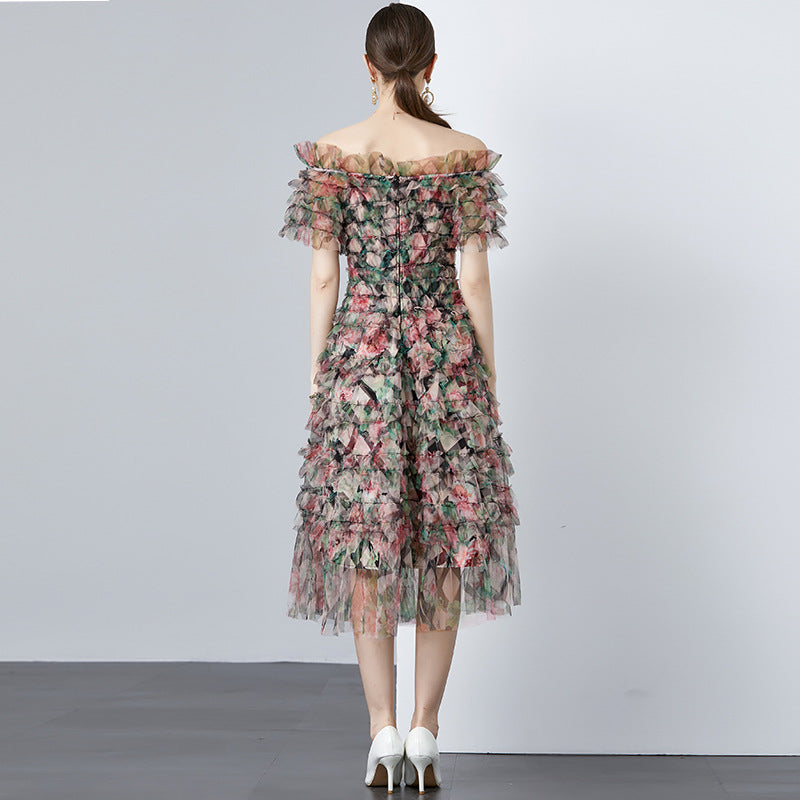 Mesh Blooming Printing Dress