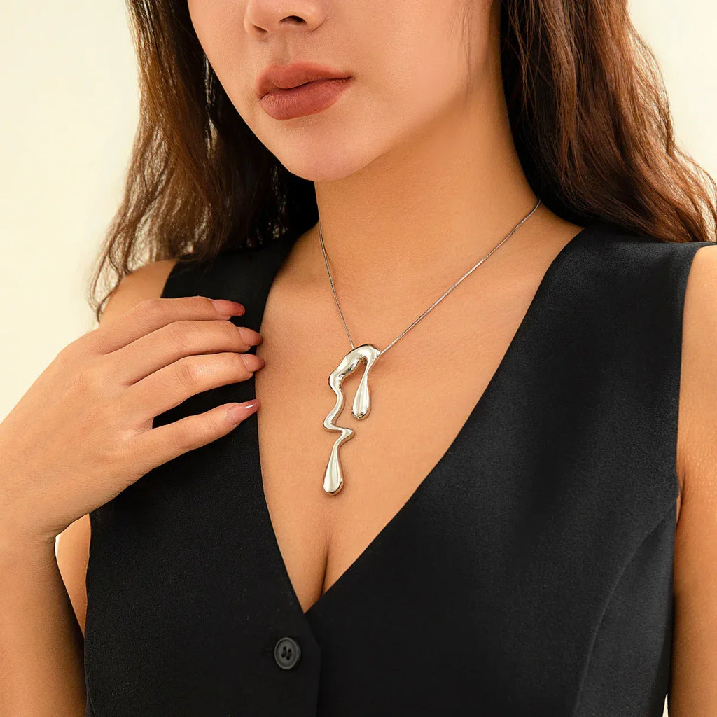 Liquid Metallic Irregular Water Drop Necklace/Earrings - Viexta