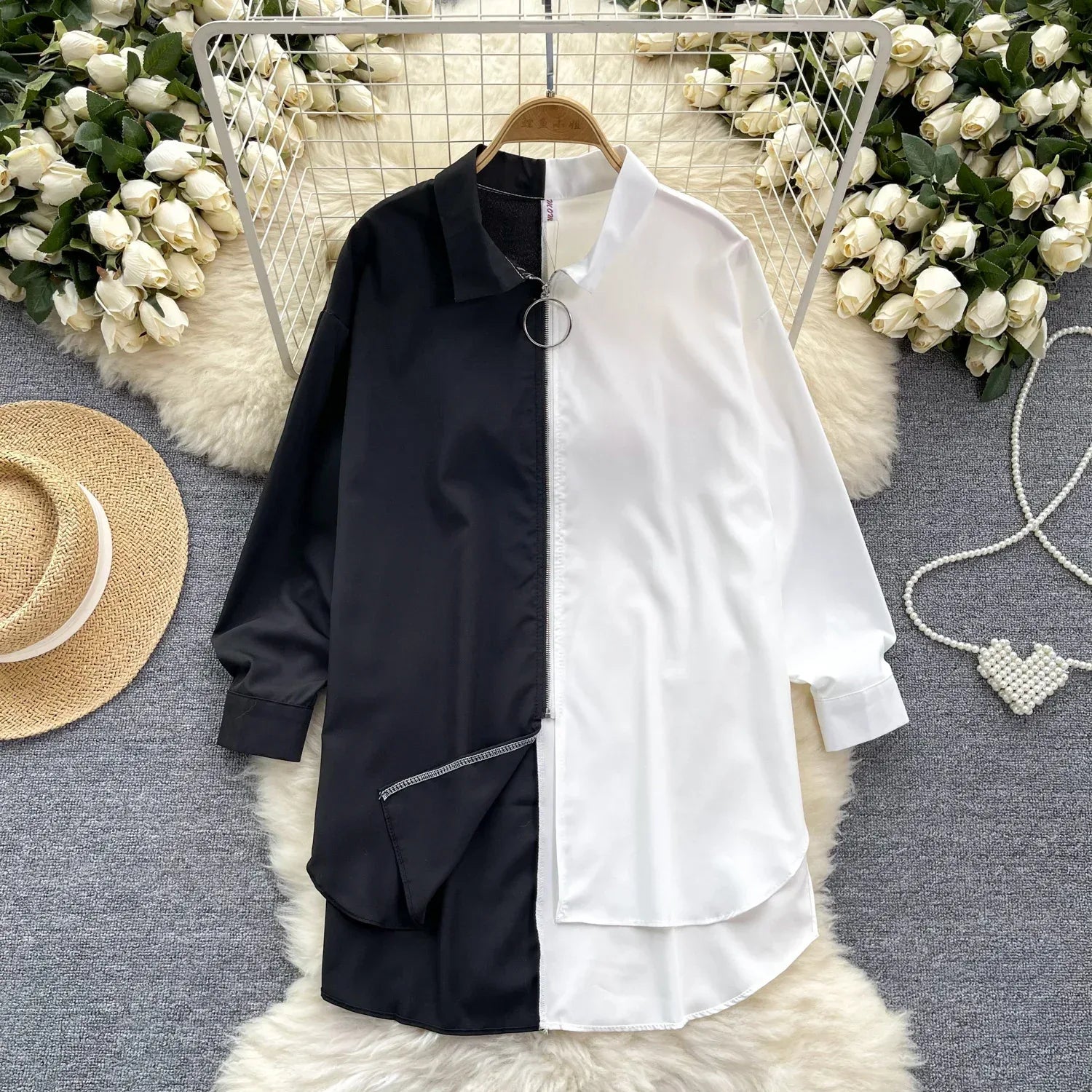 Idle Style Mid-length Color Matching Shirt - Viexta