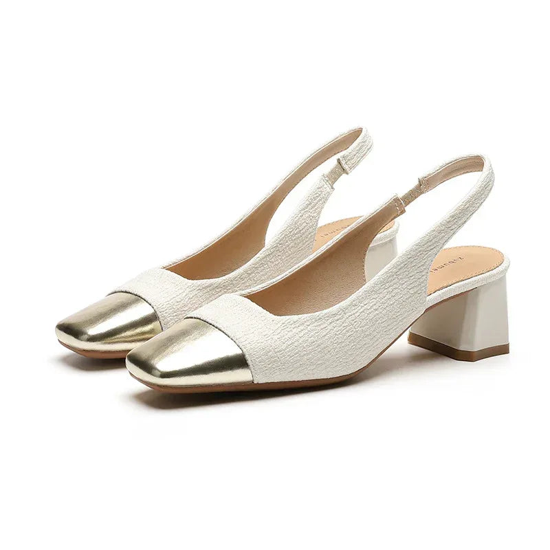 Chunky French Gold Tone Heels - Viexta