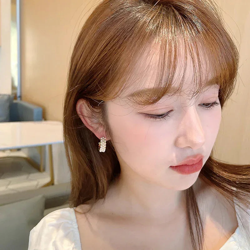 New C-type Inlaid Pearl Earrings - Viexta