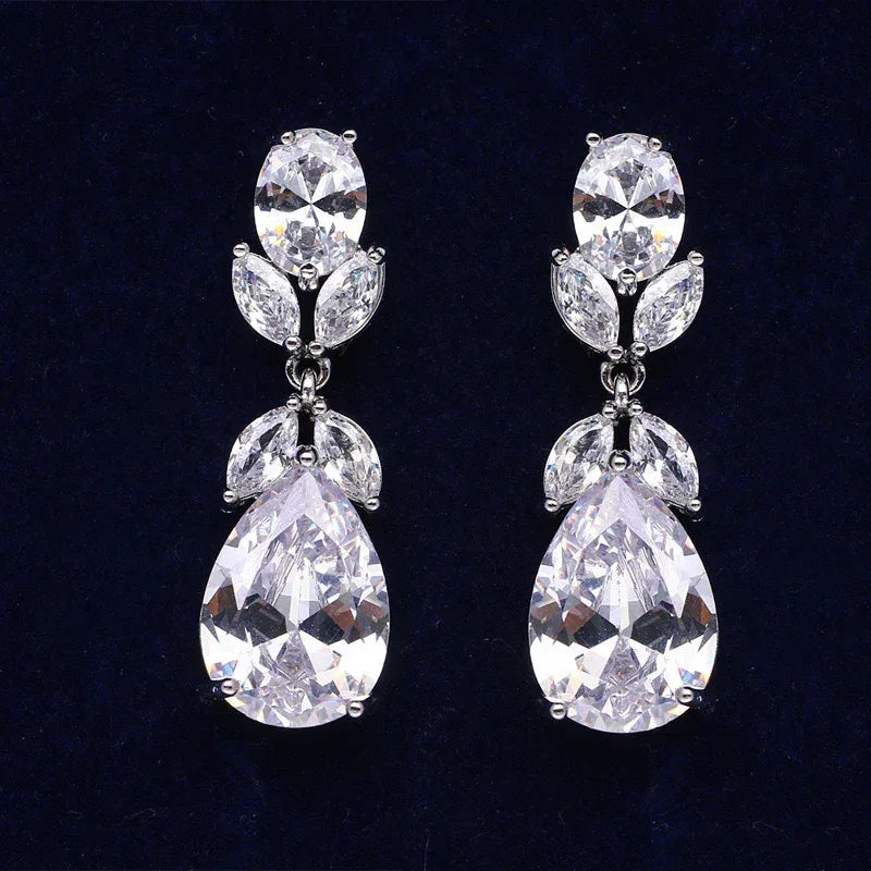 Water Drop Studded Zircon Earrings - Viexta