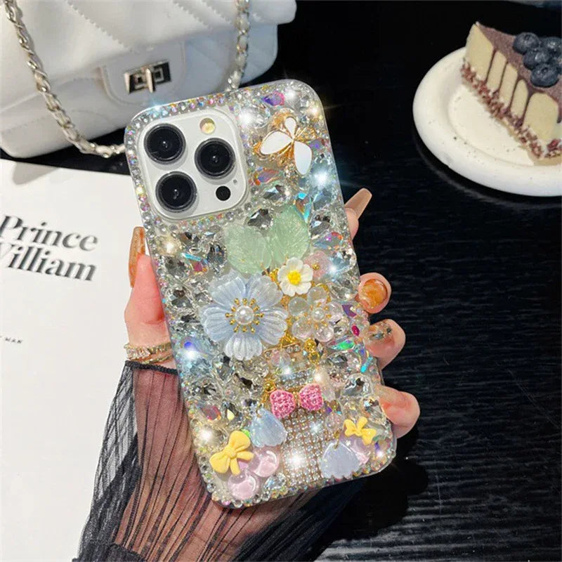 Flower Bow Rhinestone Tie Shell iPhone Case - Viexta