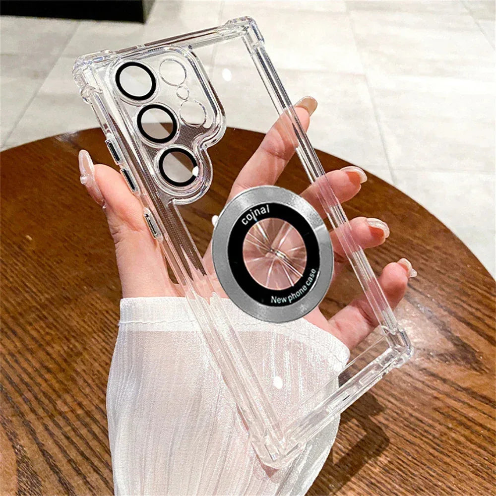 Magnetic Suction Airbag Electroplating Transparent Samsung Case - Viexta