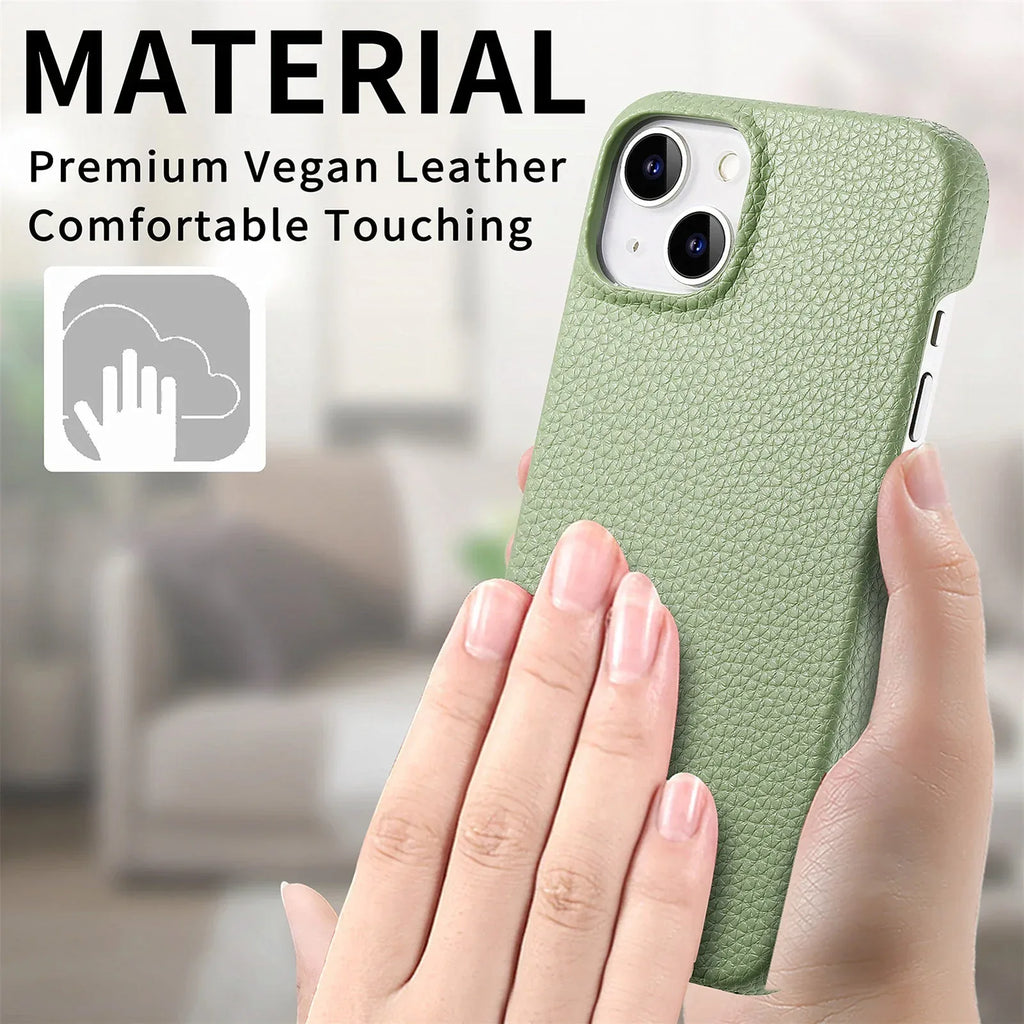litchi-grain-plain-leather-iphone-case - Viexta