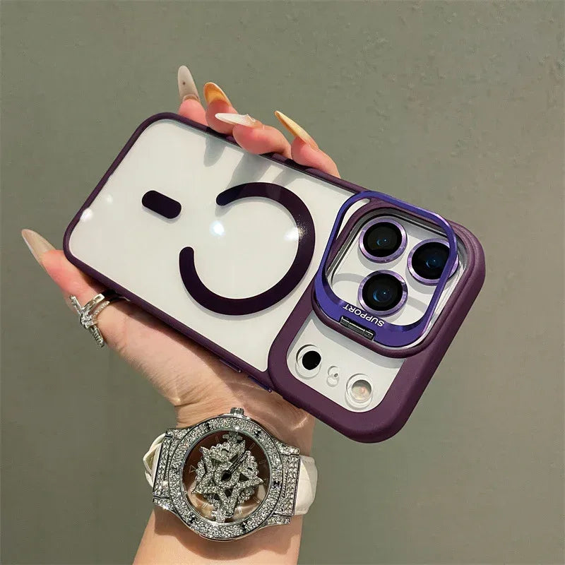 Hardware Lens Bracket Transparent Magnetic iPhone Case - Viexta
