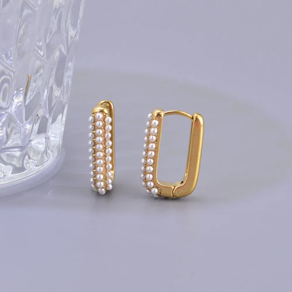 18k Gold-plated Square Inlaid Earrings - Viexta