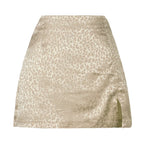 Leopard Print High Waist Slit Short Skirt - Viexta