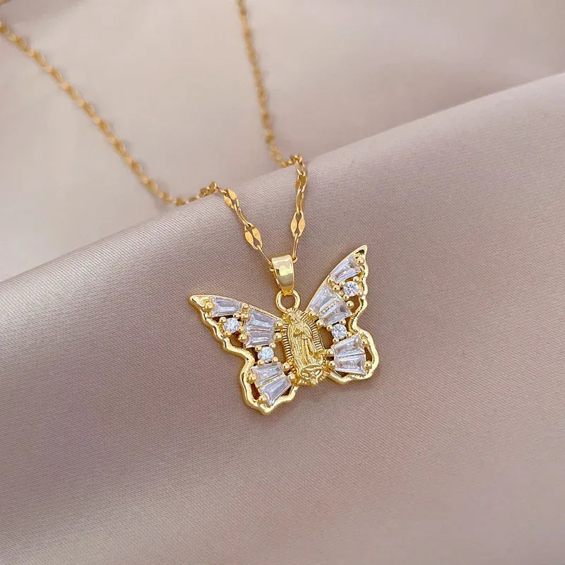 Titanium Steel Micro-inlaid Butterfly Zircon Necklace - Viexta