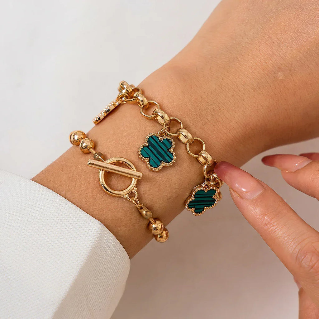 Rhinestone Chain Parthenocissus Grass Bracelet - Viexta